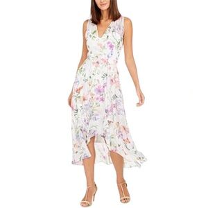 Calvin Klein Floral High Low Dress - Pink and Orange